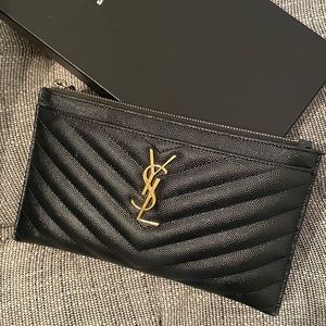 Yves SAINT LAURENT Monogram Matelassé Leather Zip Pouch YSL in Black